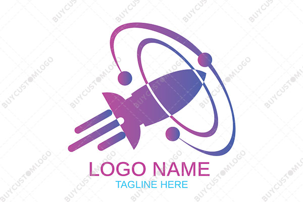 flying rocket with an orbit logo
