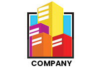 vibrant high rise buildings framed logo