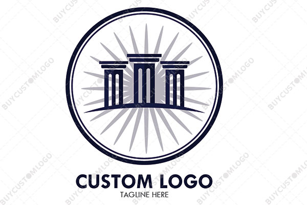 pillars and abstract sun in a seal logo