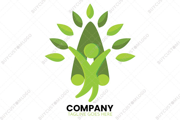 abstract person, leaves and hill logo