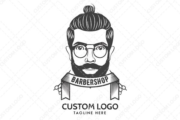 A Man Face with Barber Shop Logo Underneath Logo