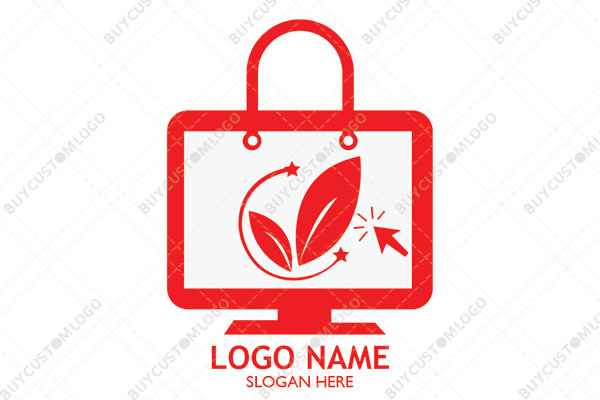 screen shopping bag with leaves and cursor logo