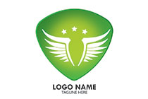 wings and stars in a shield green and white logo