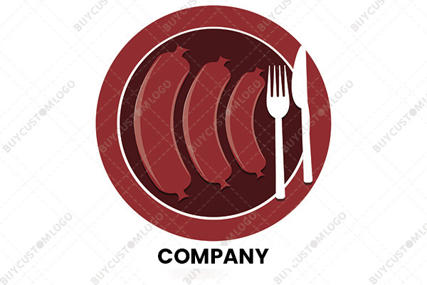 sausage plate with fork and knife logo