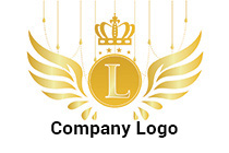 letter l golden coin and wings logo