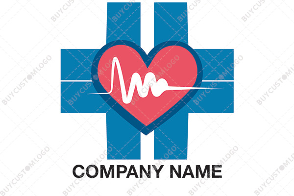 abstract red cross and health heart logo