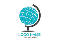 cyan and black minimalistic globe logo