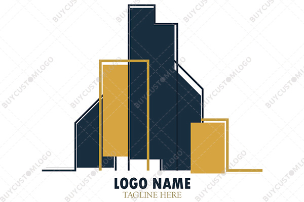 abstract high rise buildings with sign boards logo