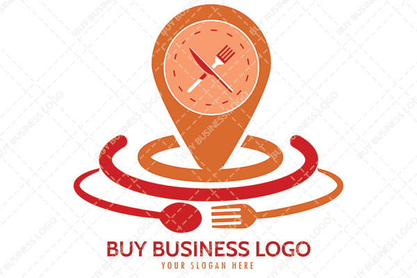 Location Icon in the Middle with a Spoon, Folk, and Circular Curves Rotating Logo