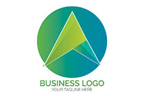 green, blue and cyan arrowhead in a seal logo