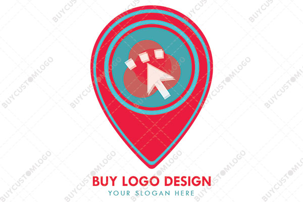 squares and overlapped circles in a location pin logo