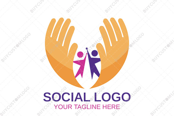 kids playing with stars in abstract hands logo