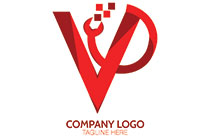 letters v and d or v and o spanner and pixels logo