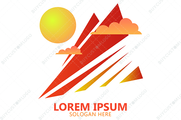 Mountains and Clouds with a Bright Sun Logo
