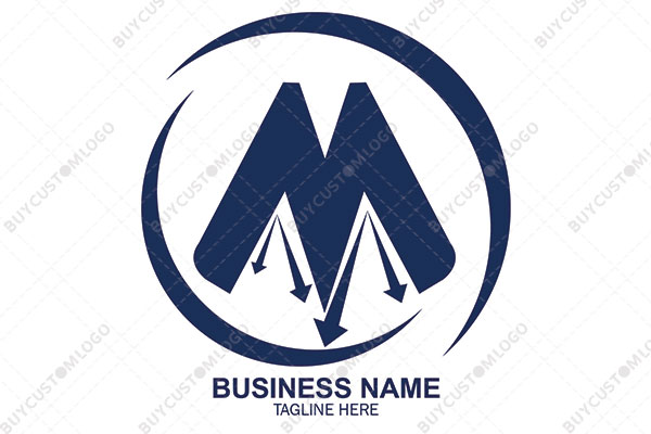 letter m with crescent moon and arrows logo