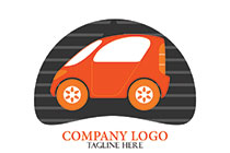 micro car in a curved oval logo