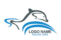 playful energetic dolphin on waves logo