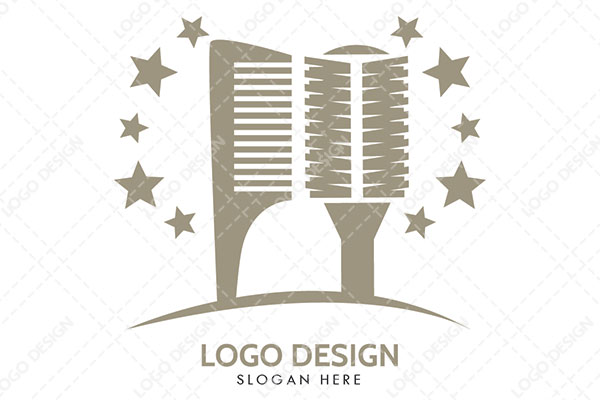 A Comb and a Brush with Stars in the Background Logo