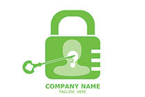 abstract person silhouette in a lock with key logo