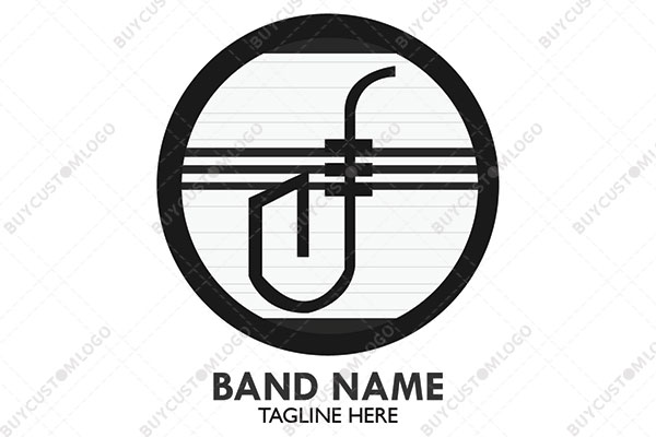 saxophone musical note in a round seal logo