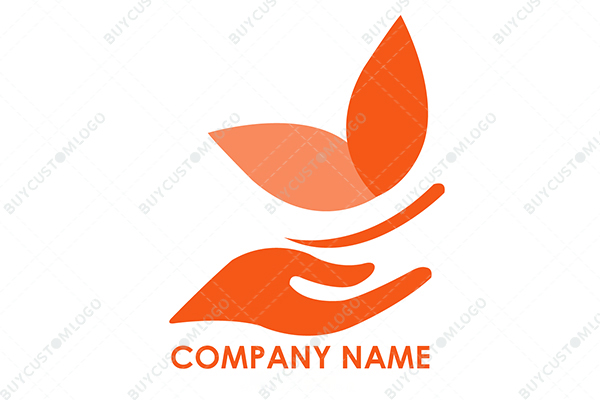 leaves butterfly on a hand logo