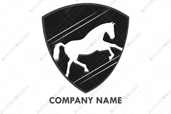 climbing horse in a shield logo