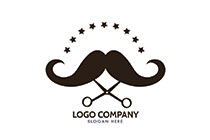 Abstract with Scissors , Mustache, and Stars in the Background Logo