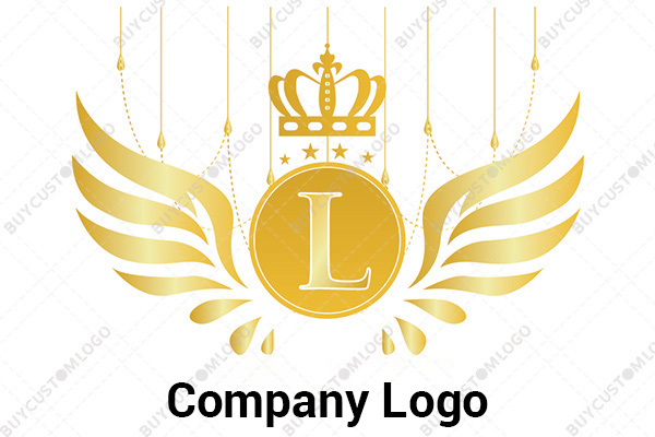 letter l golden coin and wings logo
