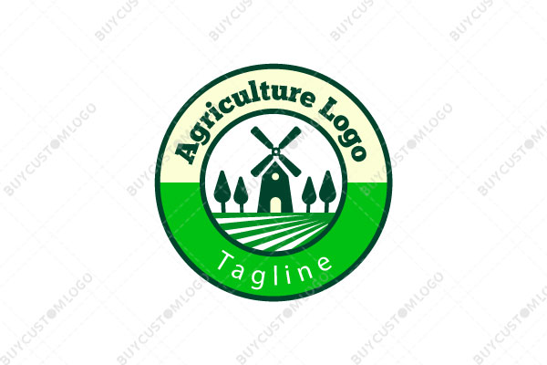 windmill house with trees on a field logo