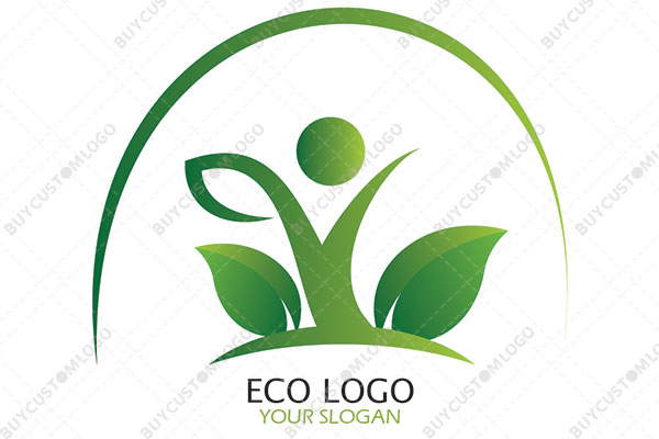 abstract person tree with leaves and horizon logo