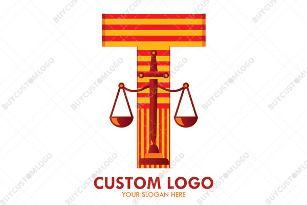 letter t sword balance scale logo