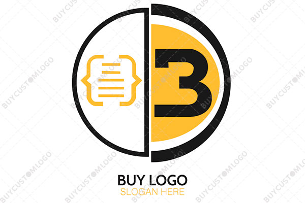 abstract letter b or number 3 with codes in circle logo