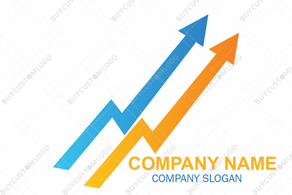 blue and orange upwards trending arrows logo