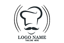 chef with moustache and hat cartoon sketch logo