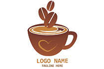 coffee beans jumping in a coffee cup logo
