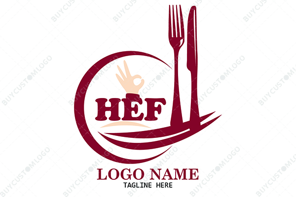 crescent moon fork and knife chef logo