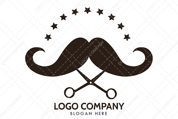 Abstract with Scissors , Mustache, and Stars in the Background Logo