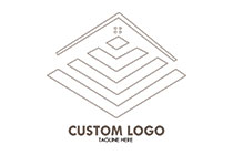 circles, rhombus and linework sketched style hut logo