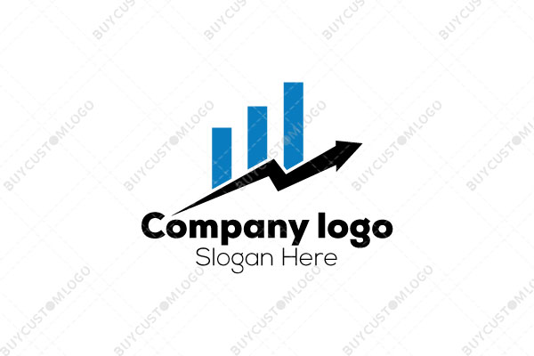 ascending bar chart with upwards trending graph line logo
