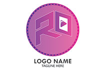 3D style letters R and O with play icon in a round seal logo