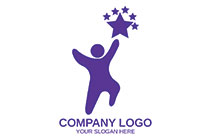 happy energetic jumping person with stars logo