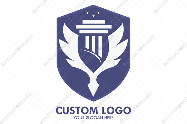 pillar, wings and stars in a shield logo