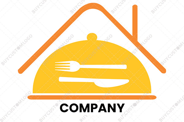 cloche dish, knife and fork encompassed in a hut