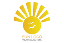 the golden sun with abstract birds logo