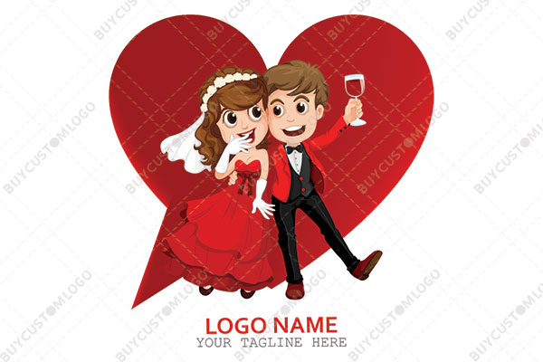 happy loving young couple in a party logo