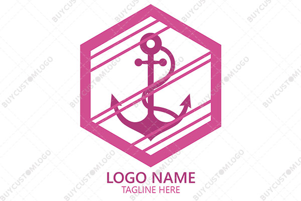 anchor with rode in a hexagon logo