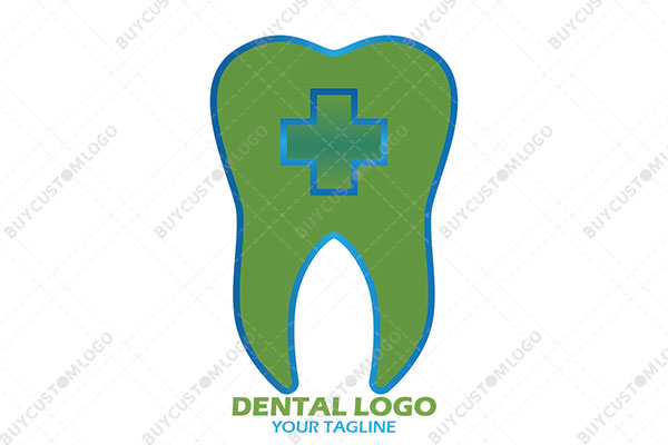 tooth with red cross and gradient lines logo