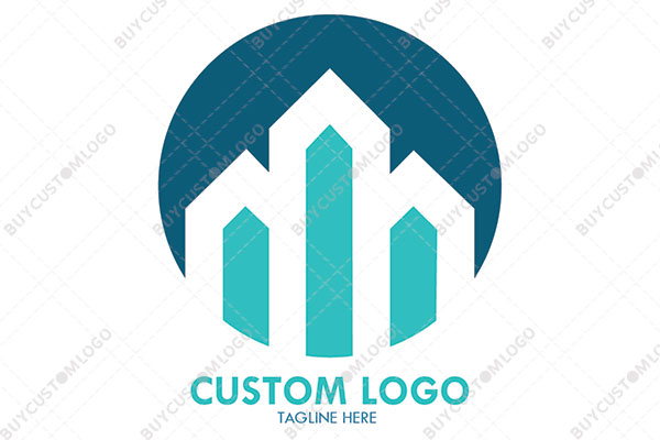 gable roof towers in a round seal logo