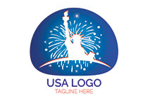 statue of liberty and fireworks in a seal logo