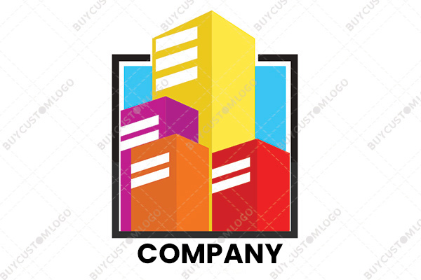 vibrant high rise buildings framed logo